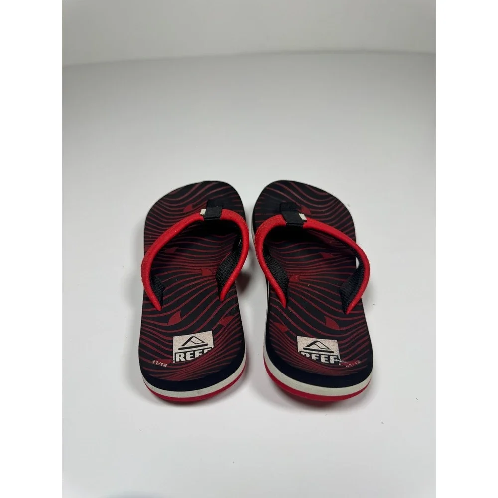 Reef Ahi Kids Flip Flops 11/12 Black Red Casual Slide Slip On Thong Sandals